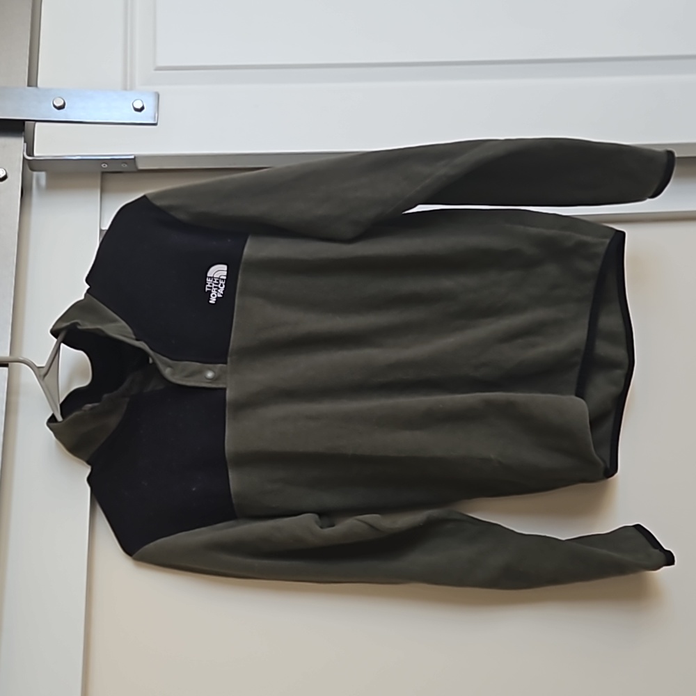 The North Face button pullover fleece olive green crewneck sweater